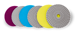 Flexible diamond pads for grinding and polishing of marble and granite. Manufactured by Mark Corporation, Chennai, India.