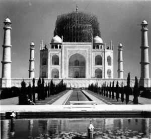 Taj Mahal camouflaged with scaffold during WW II